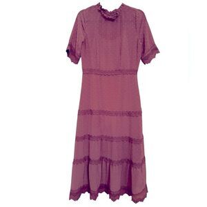 Dreaming of you mauve Swiss dot midi dress